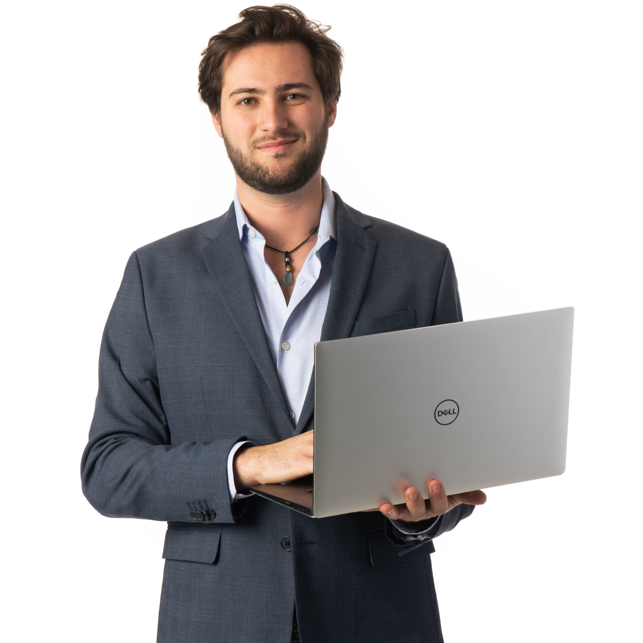 Headshot picture of a Game Programming student holding a laptop