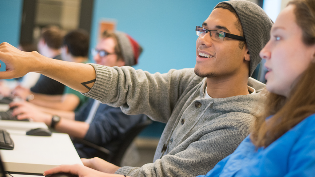 Students working together in a computer lab